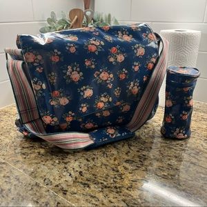 Cath Kidston Messenger Diaper Bag with Bottle Carrier Waxed Cloth LARGE
